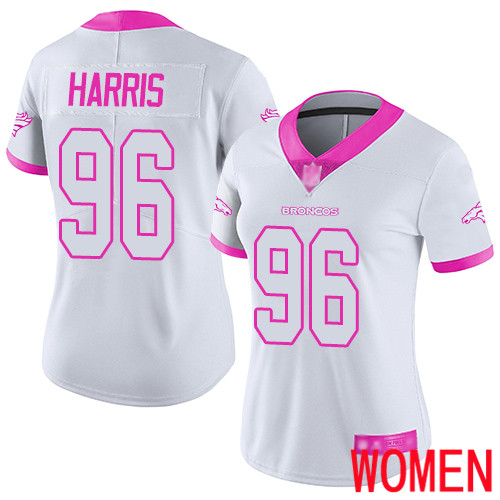 Women Denver Broncos #96 Shelby Harris Limited White Pink Rush Fashion Football NFL Jersey->women nfl jersey->Women Jersey